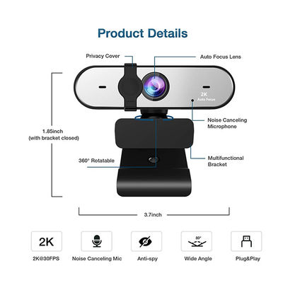2K Autofocus Full HD Webcam 1080P 60FPS USB PC Webcam With Dual Microphone