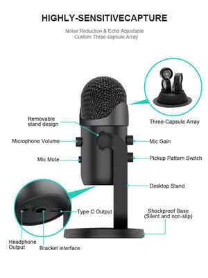 ROHS USB Condenser Microphone 24bit 48Khz Studio PC Microphone For Podcast Recording