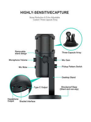 Portable USB Recording Condenser Mic , karaoke Condenser Microphone For Youtube Kids