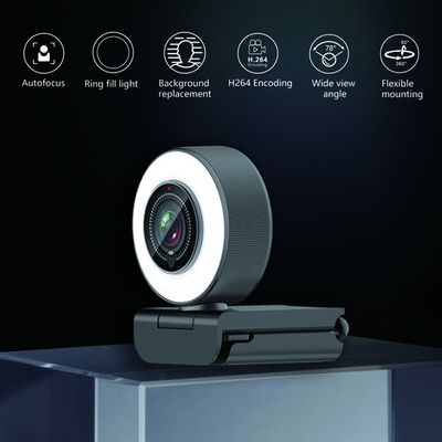 1080P Rotatable Webcam , 4K UHD Autofocus Webcam With Ring Light