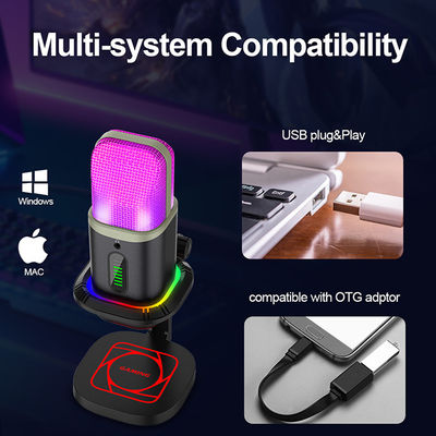 RGB USB Condenser Microphone Omnidirectional Cardioid Microphone With LED Lights