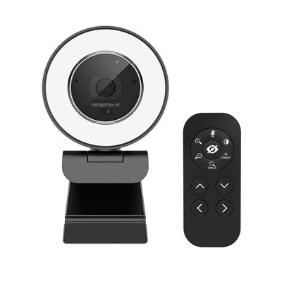 Computer Conference Web Camera , PC Stream Cam With Microphone Ring Light