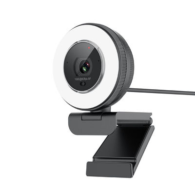 Computer Conference Web Camera , PC Stream Cam With Microphone Ring Light